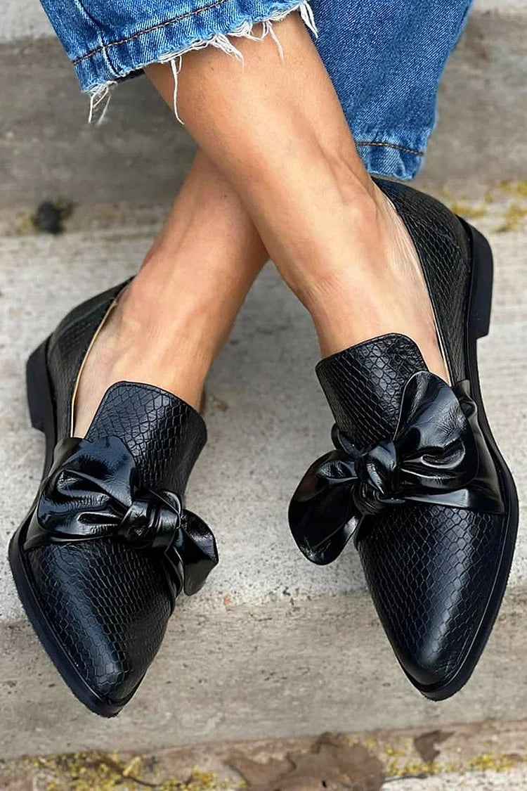 Aliénor | Black Moccasins with Shiny Bow