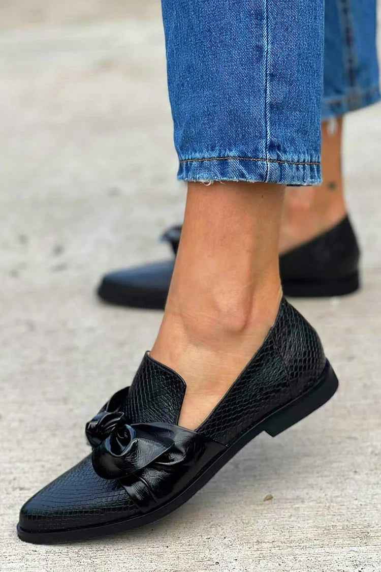 Aliénor | Black Moccasins with Shiny Bow