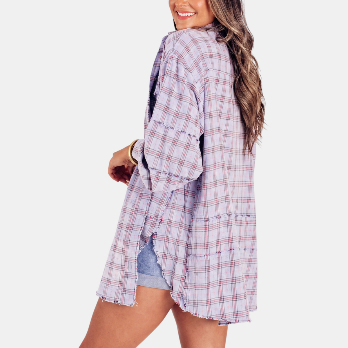 Women's Raw Hem Shirt Oversized Long Sleeve Blouse