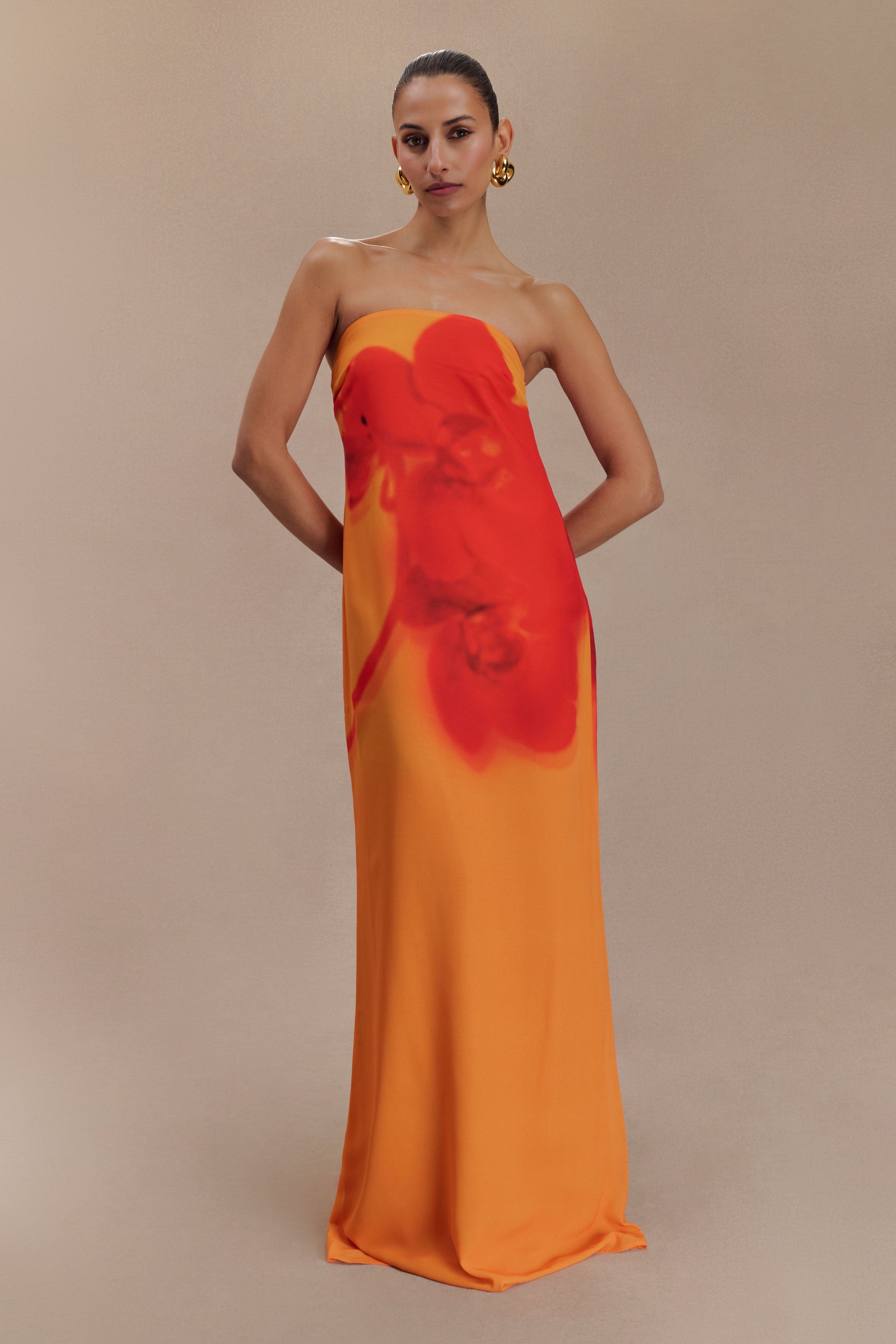Amaya Strapless Chiffon Maxi Dress - Koi Orchid Print