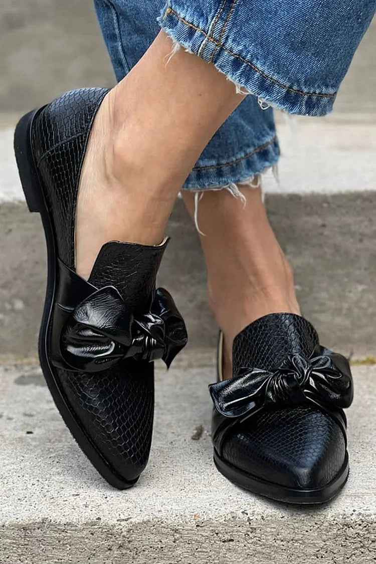 Aliénor | Black Moccasins with Shiny Bow