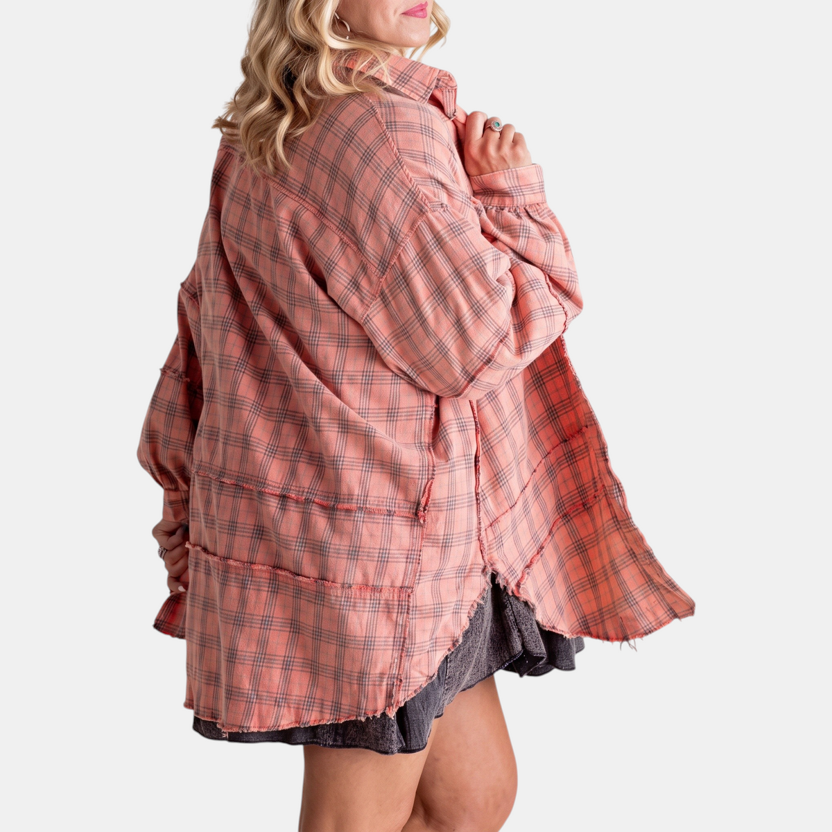 Women's Raw Hem Shirt Oversized Long Sleeve Blouse