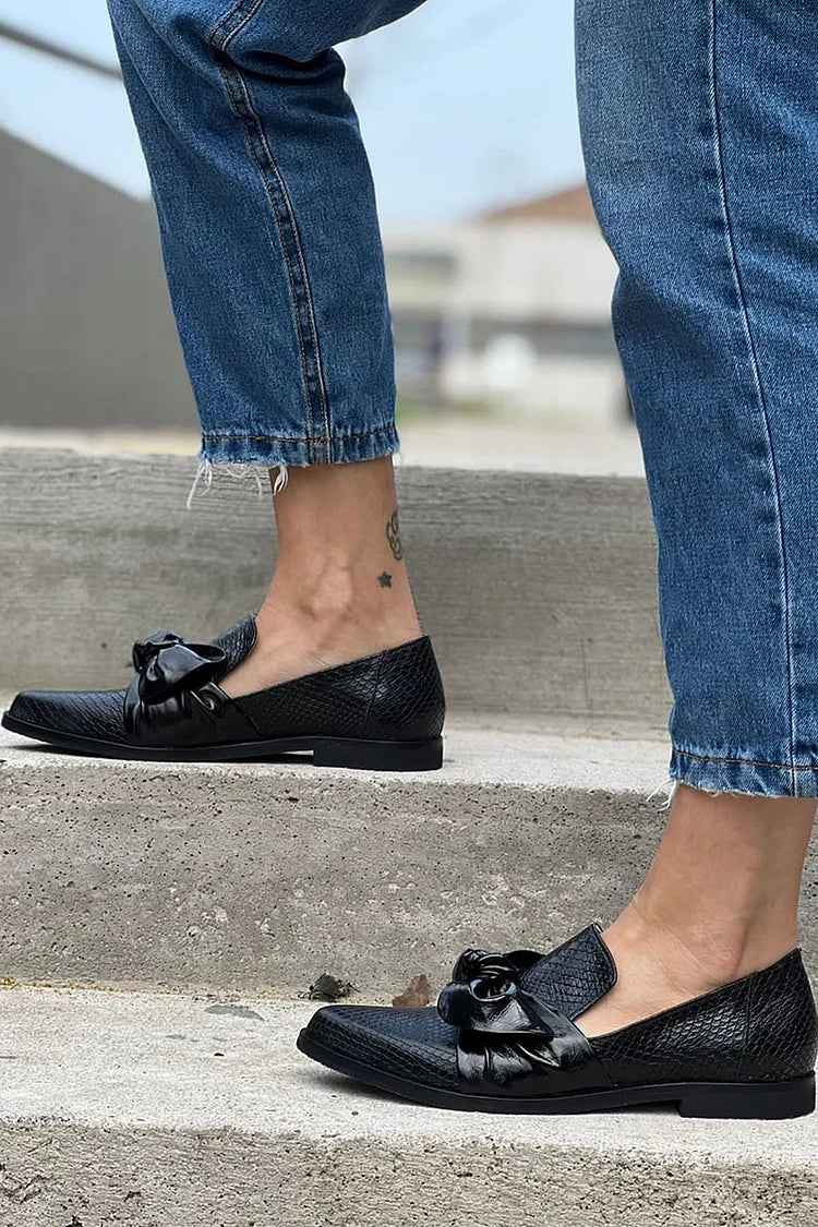 Aliénor | Black Moccasins with Shiny Bow