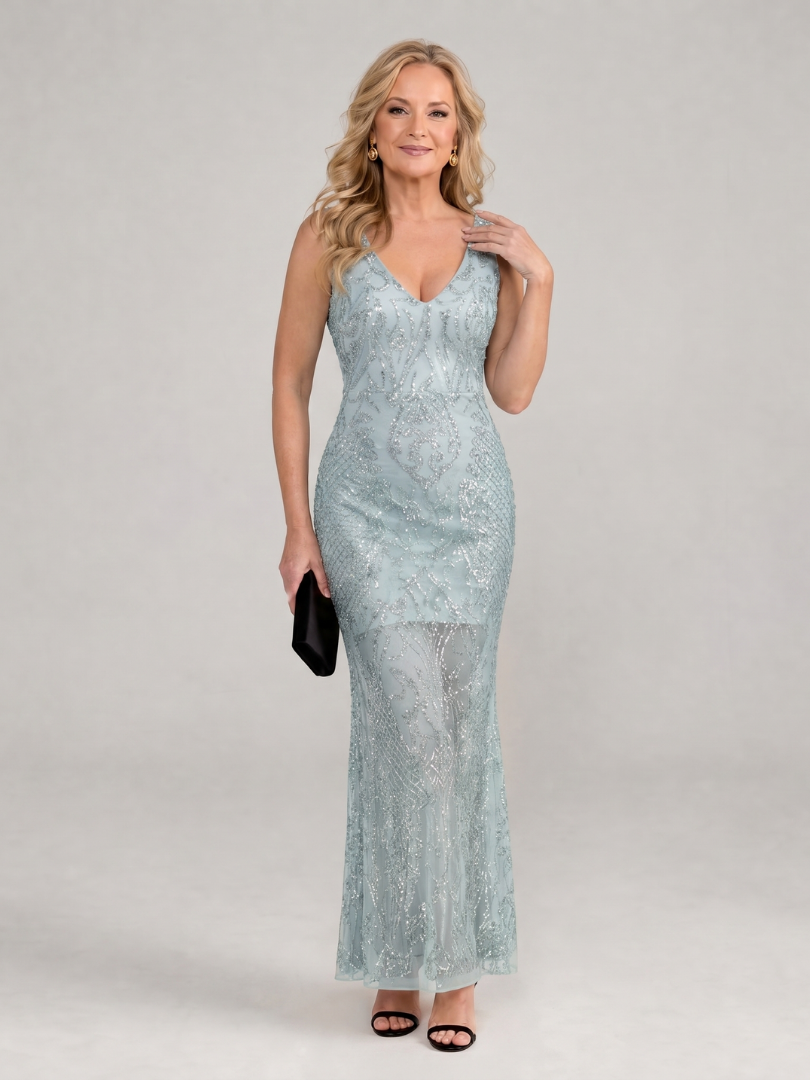 Corvina | Sequin Sleeveless Sheer Panel Midi Dress