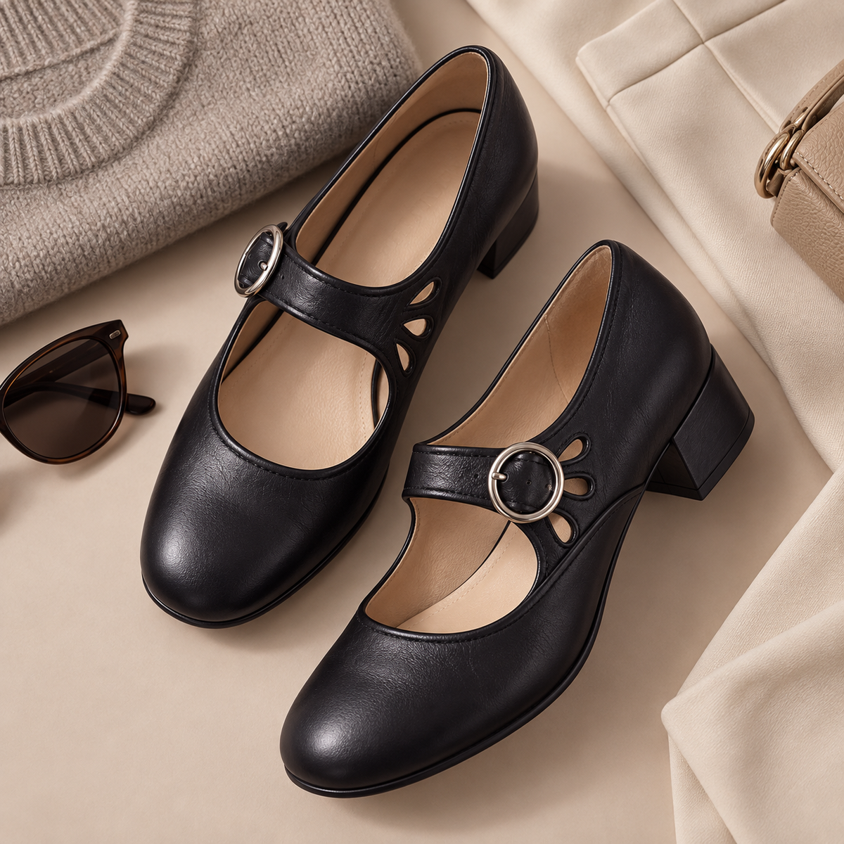 Marion | Comfortable Heels with Strap and Wide Heel
