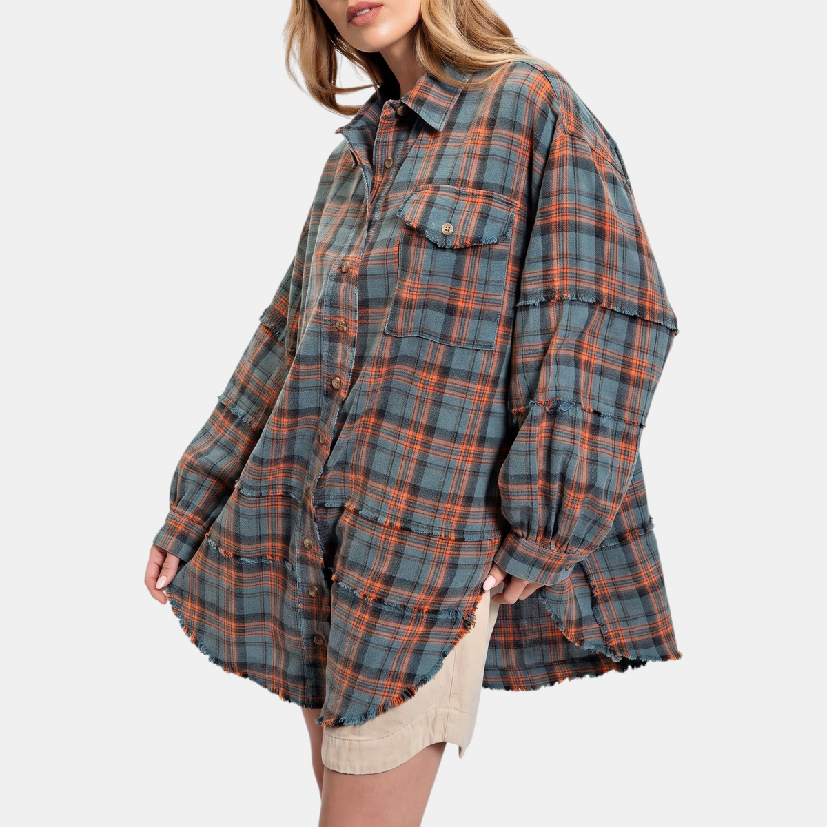 Women's Raw Hem Shirt Oversized Long Sleeve Blouse