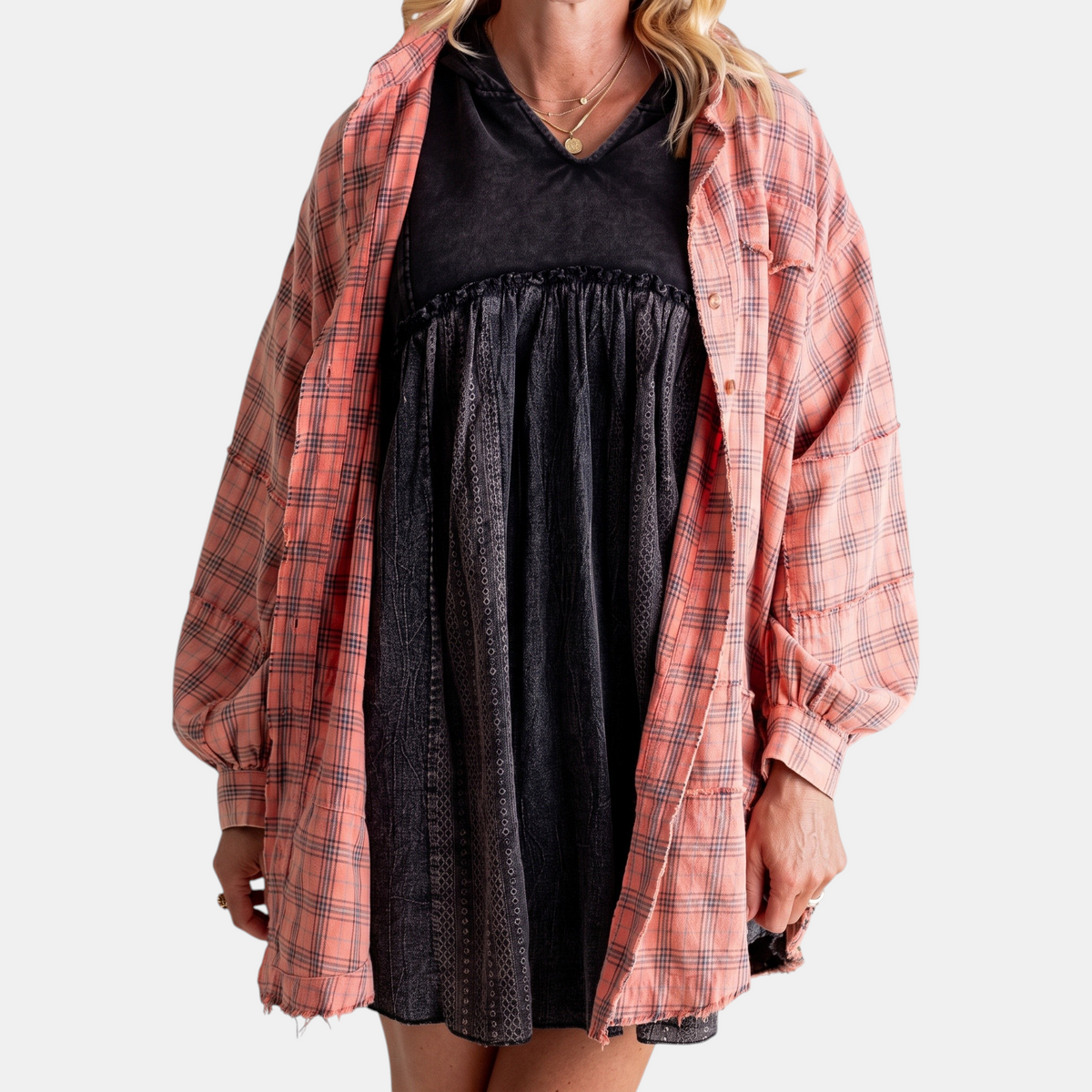 Women's Raw Hem Shirt Oversized Long Sleeve Blouse