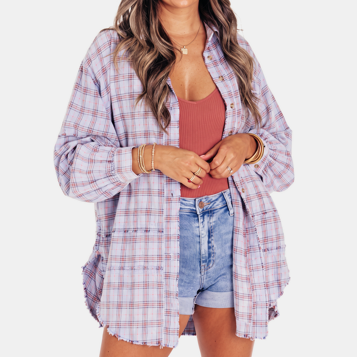 Women's Raw Hem Shirt Oversized Long Sleeve Blouse