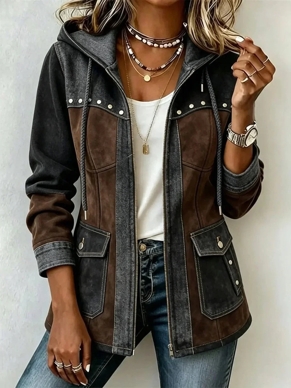 Veronica | Two-Material Hooded Jacket