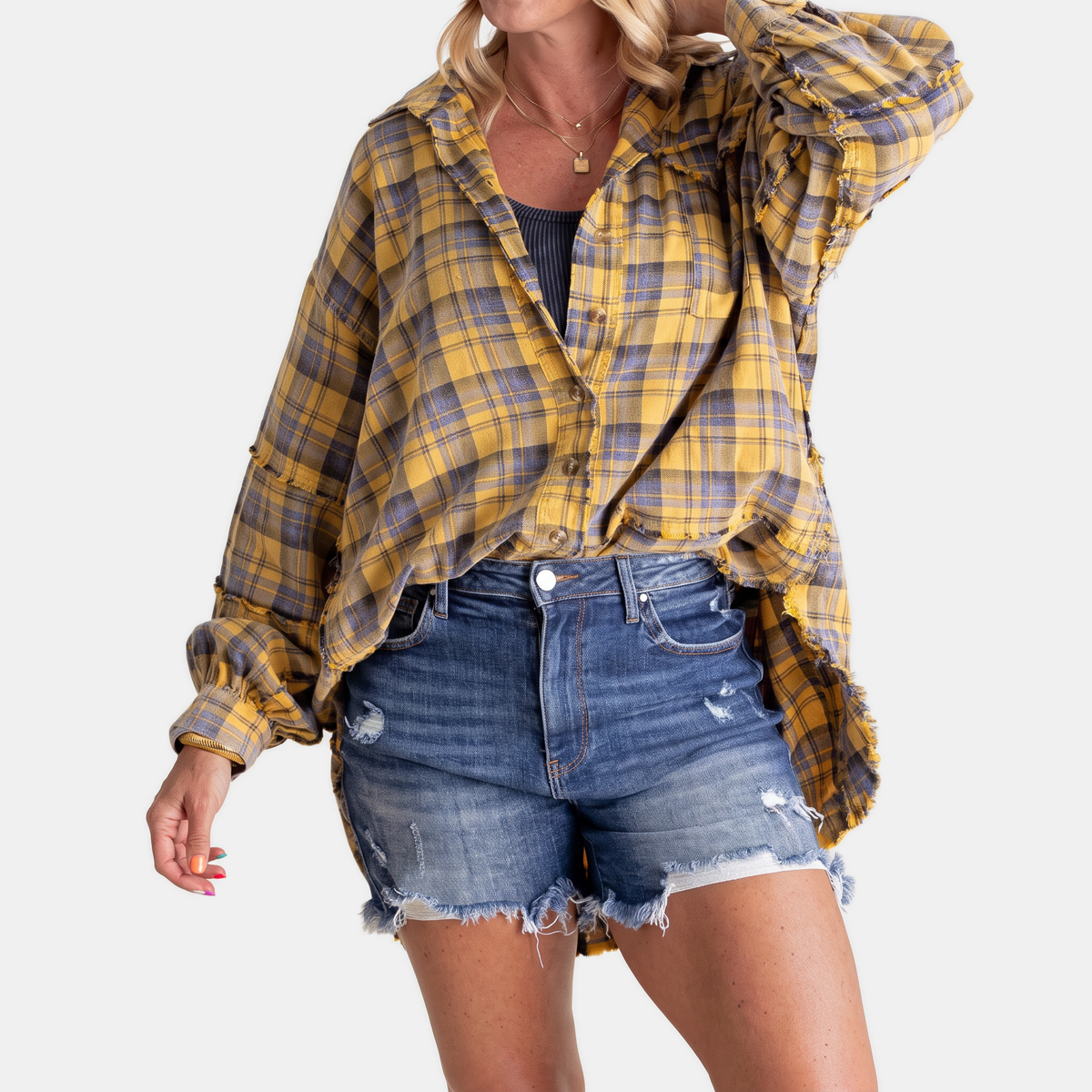 Women's Raw Hem Shirt Oversized Long Sleeve Blouse