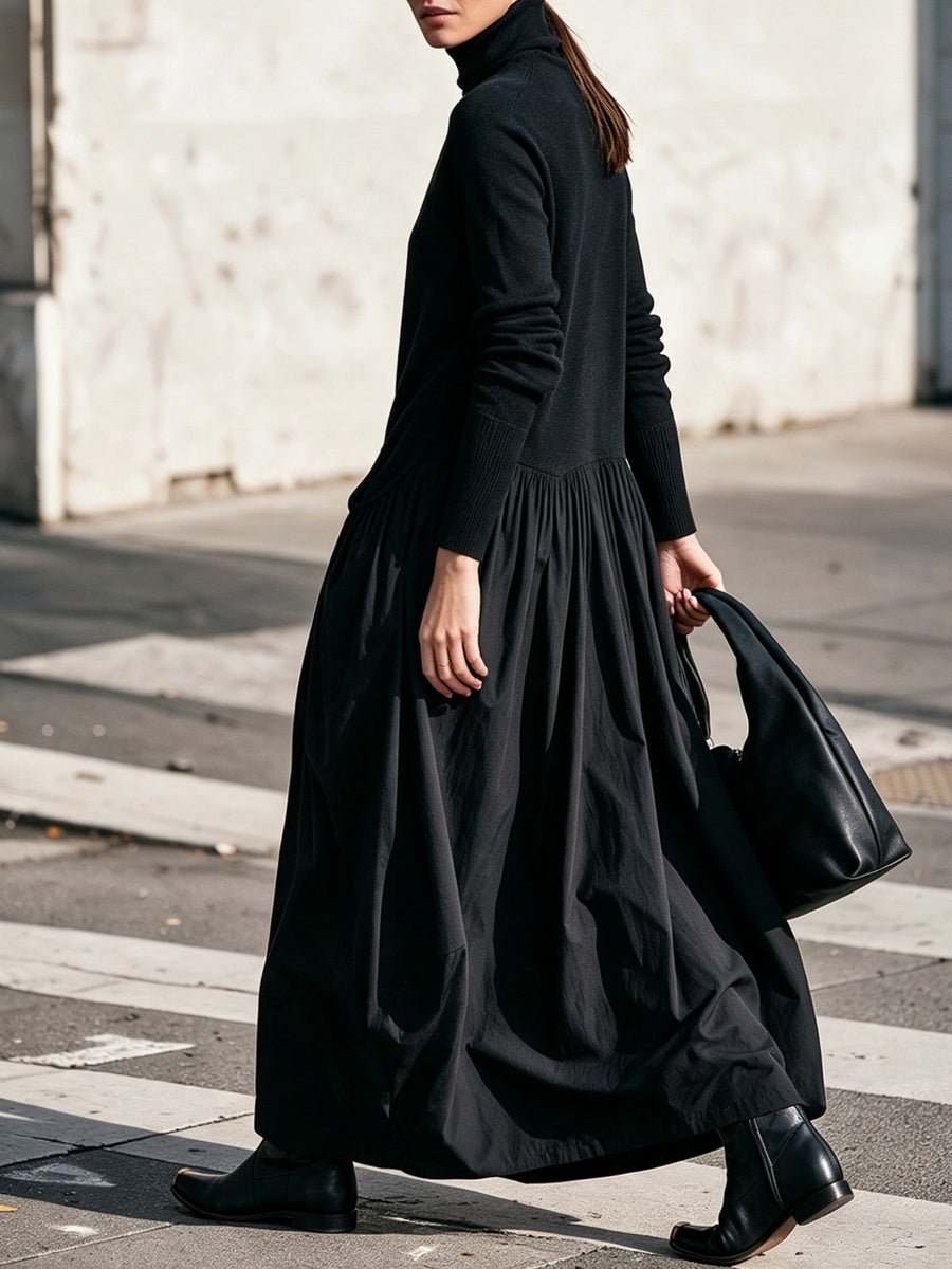Lorena | Oversized long dress with high collar and large pockets