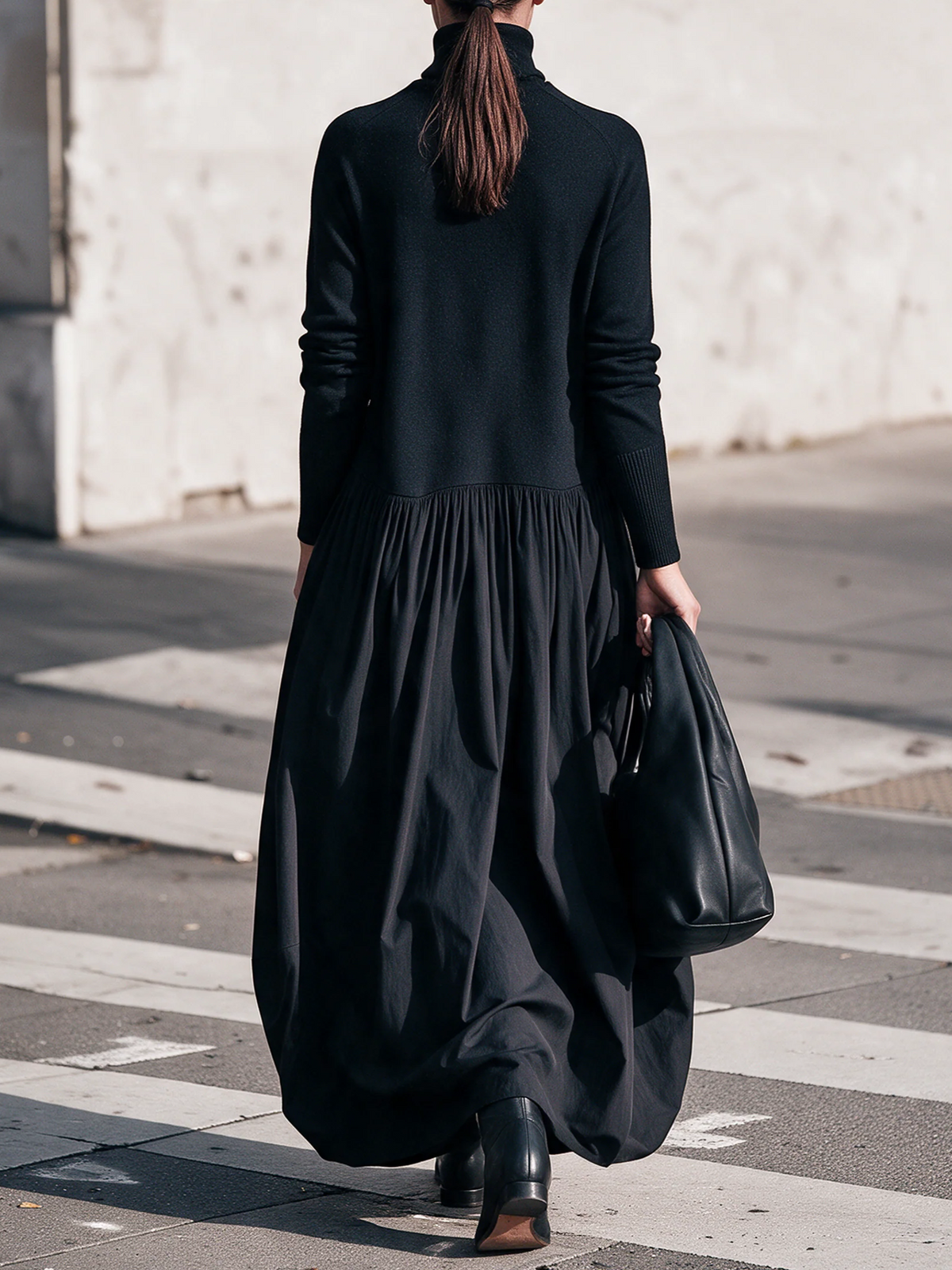 Lorena | Oversized long dress with high collar and large pockets