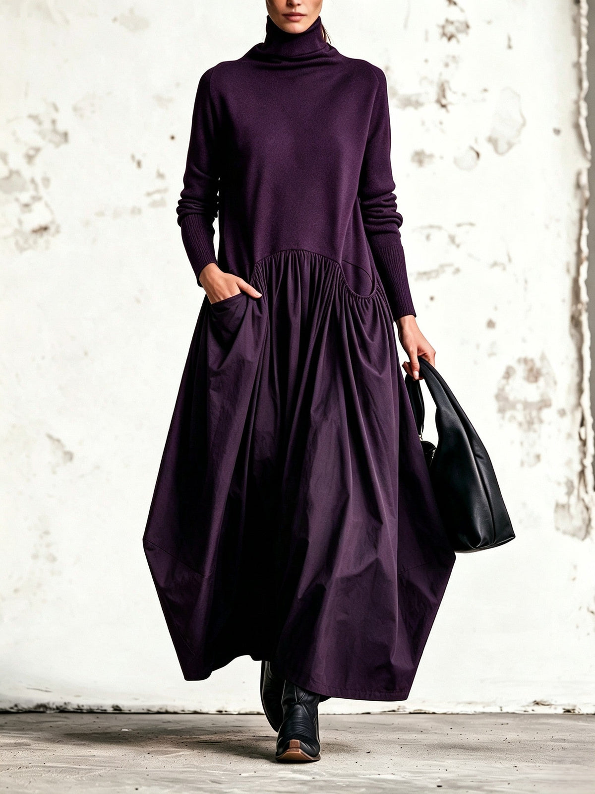 Lorena | Oversized long dress with high collar and large pockets