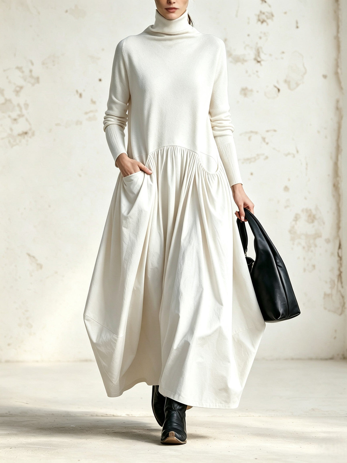 Lorena | Oversized long dress with high collar and large pockets