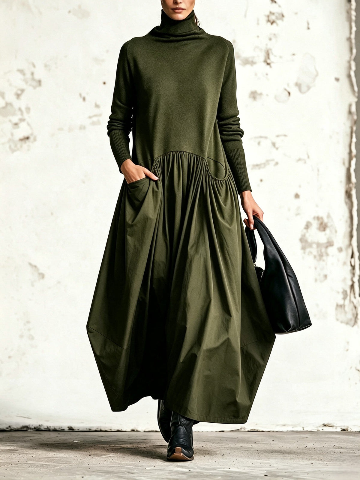 Lorena | Oversized long dress with high collar and large pockets