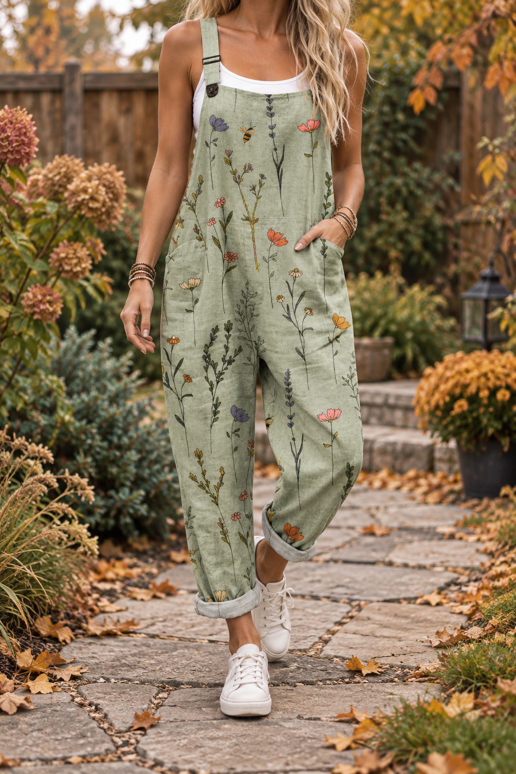 Comfortable Printed Overalls