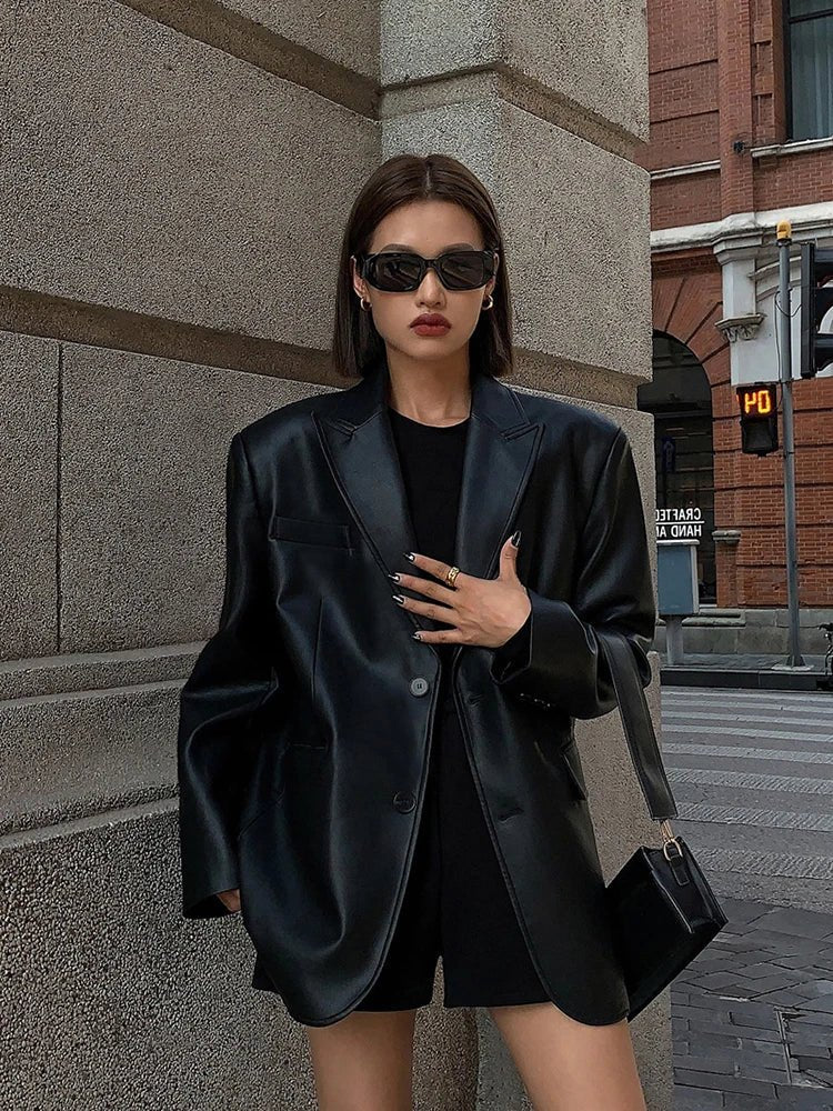 Charice Oversized Vegan Leather Blazer