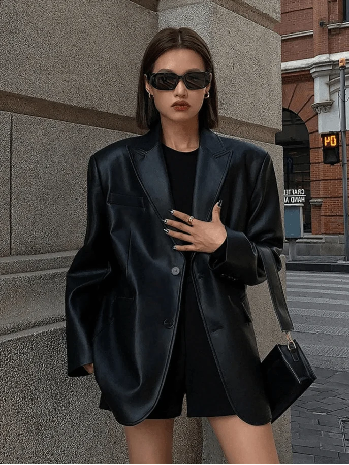 Charice Oversized Vegan Leather Blazer