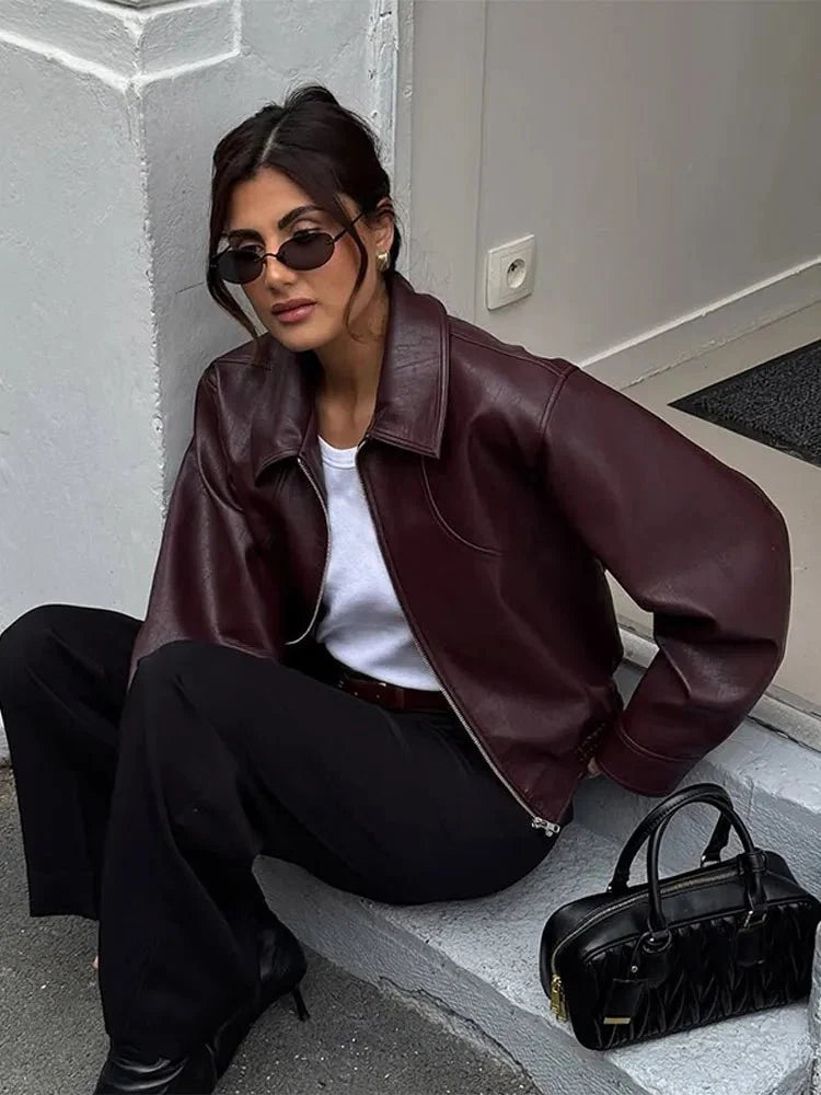 Luna Leather Jacket Wine Red