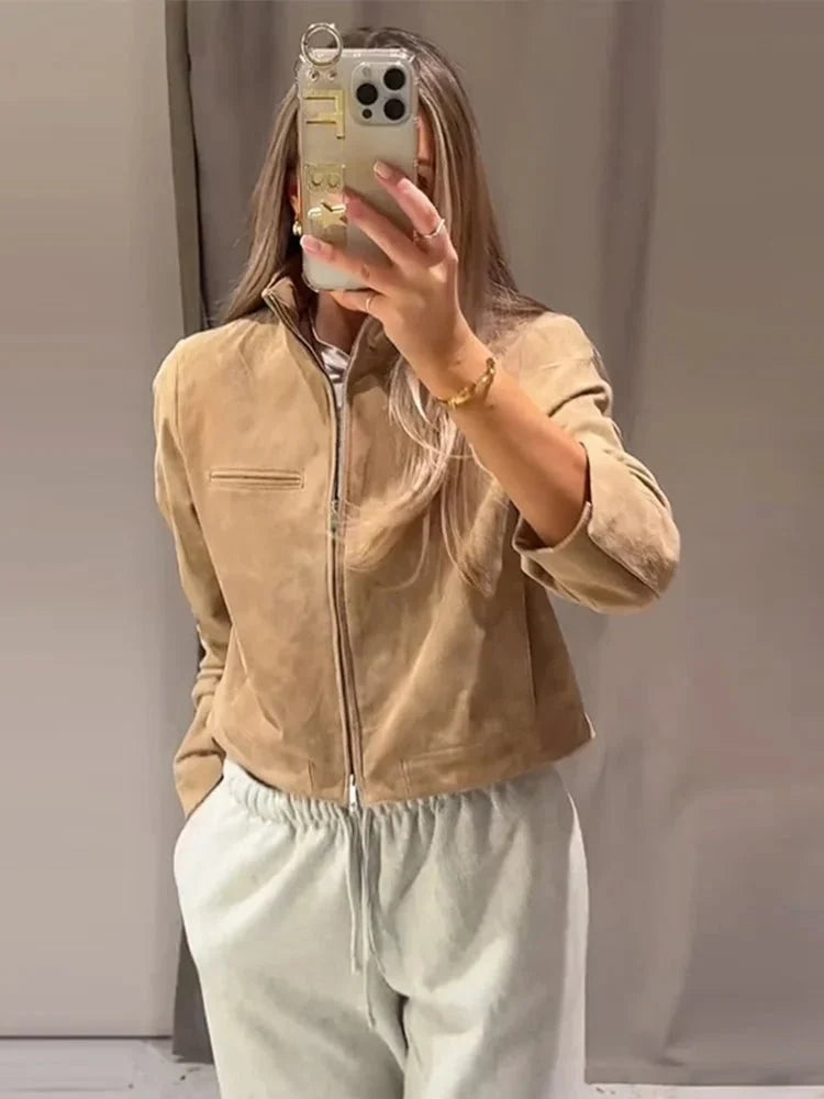 Lyn Suede Jacket with Stand Collar