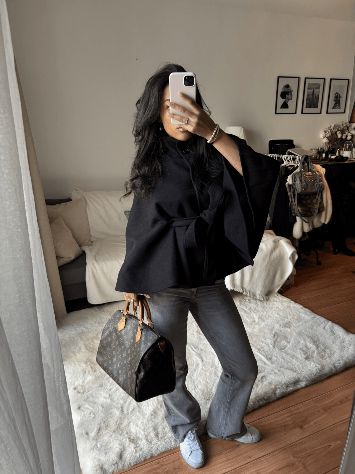 Marianne High-Neck Belted Cape Jacket