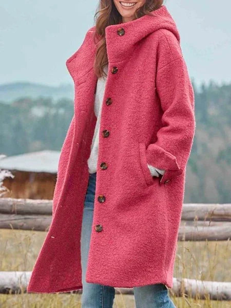 Eleanor | Long Hooded Coat with Buttons
