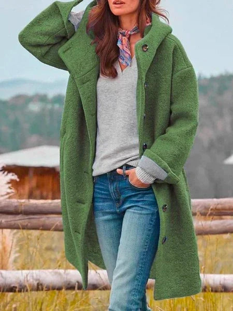 Eleanor | Long Hooded Coat with Buttons