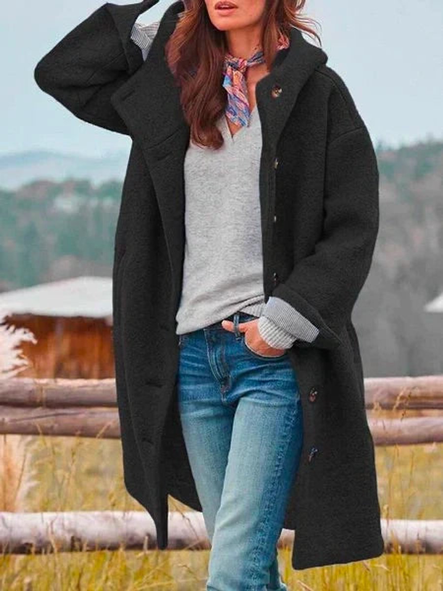 Eleanor | Long Hooded Coat with Buttons