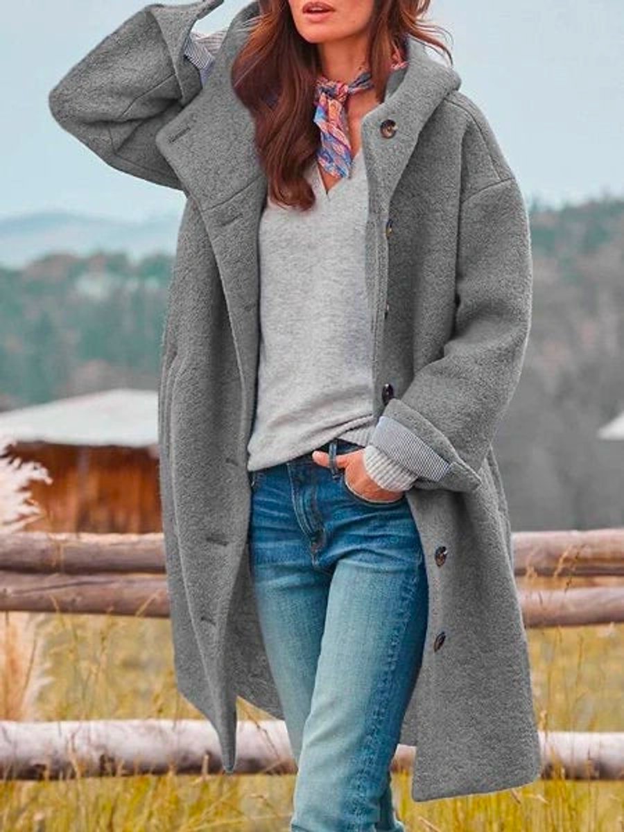 Eleanor | Long Hooded Coat with Buttons